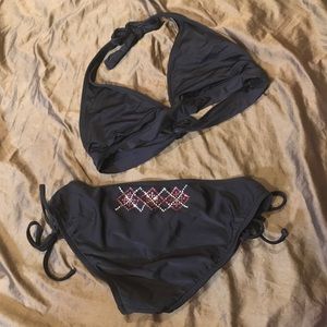 Black Pink Rhinestones 2 Piece Bikini Swimsuit M